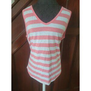Talbots Plus 1X Coral & White Striped V-Neck Sleeveless Linen Top